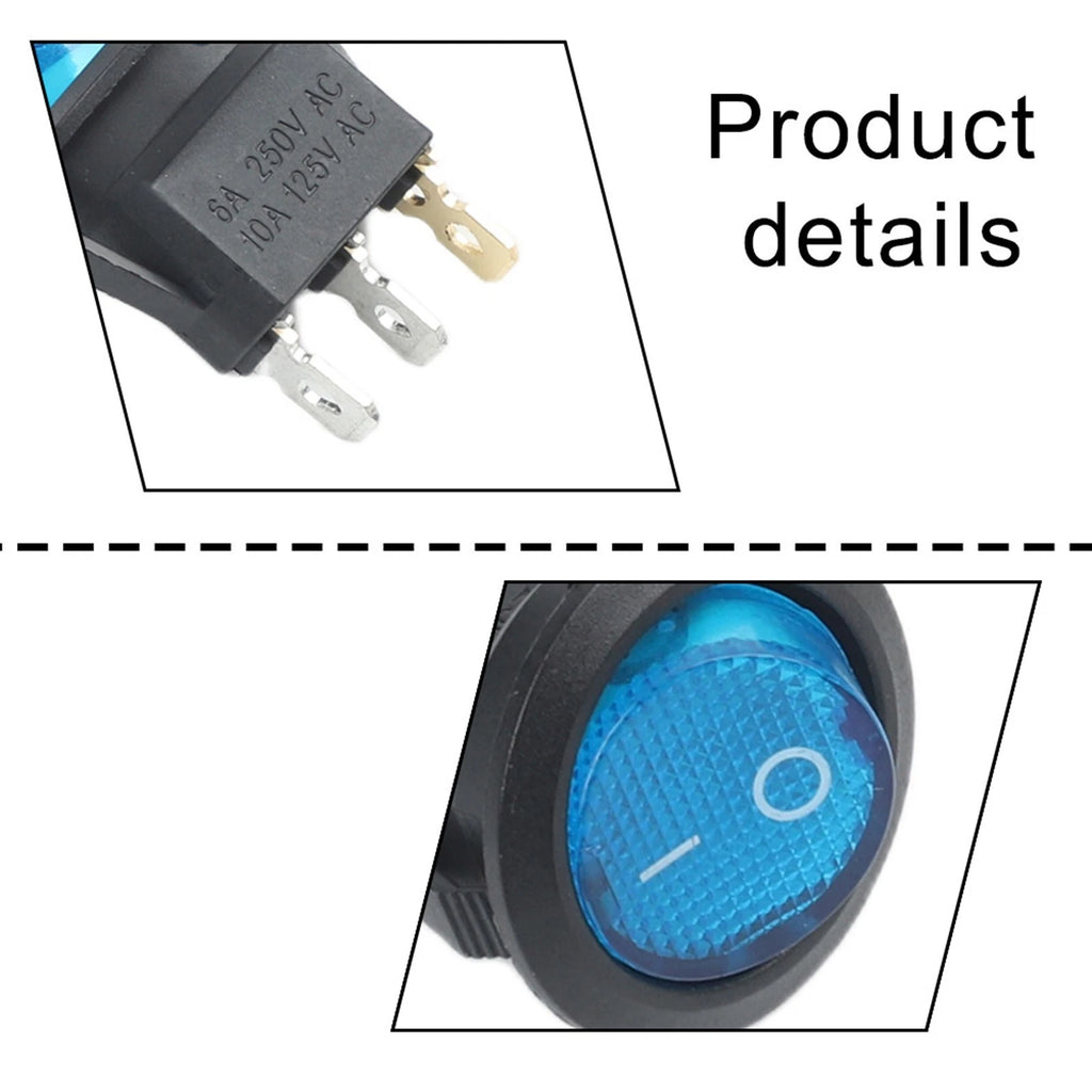 Blue LED Round Rocker Switch for Marine Auto (Waterproof)