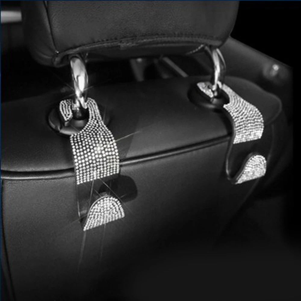 2X Rhinestone Back Seat Headrest Hanger Hooks for Car