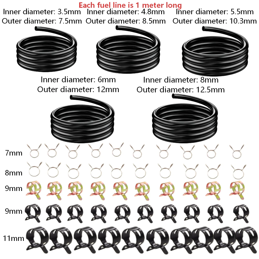 Fuel Hose Pack for (1 Meter, 5 Inner Diameters, 50 Clamps)
