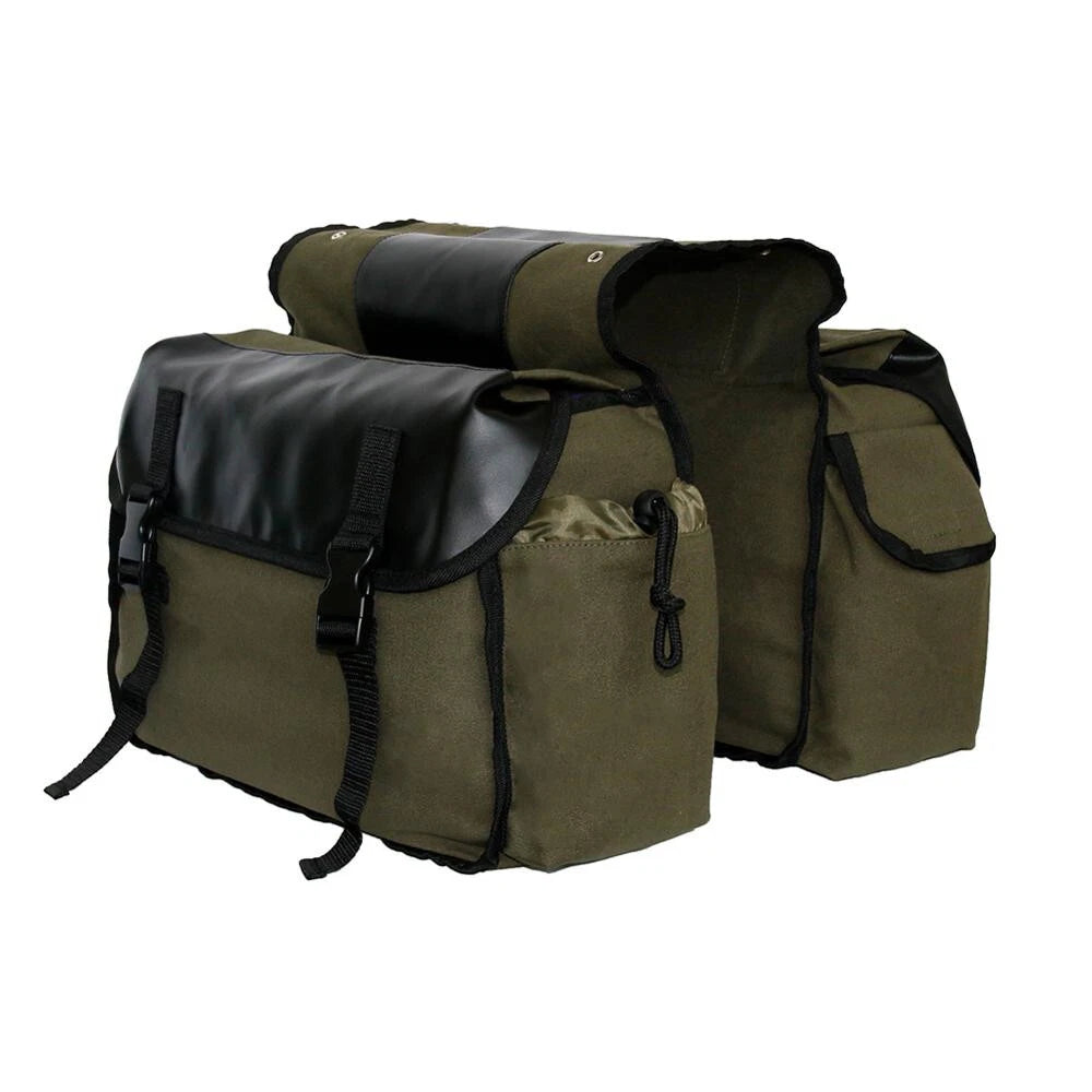 Universal Olive Canvas Motorcycle Side Saddlebag Pannier Bag Luggage Pack