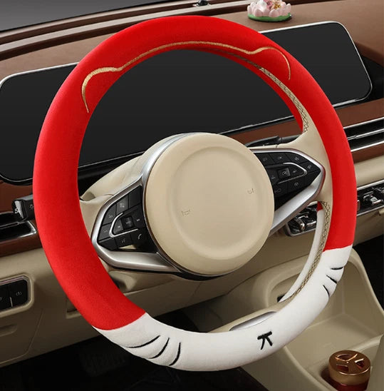 Soft Plush Steering Wheel Cover for 38cm Wheels Winter Cute Design Fit