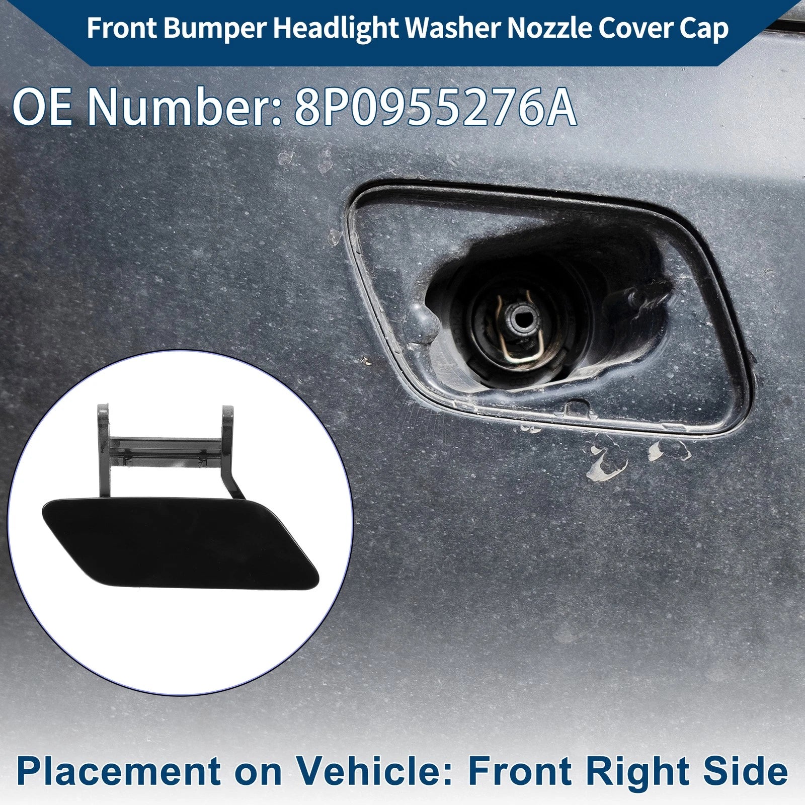Washer Nozzle Cover Cap Front Right for Audi A3 (2008–2014) Black