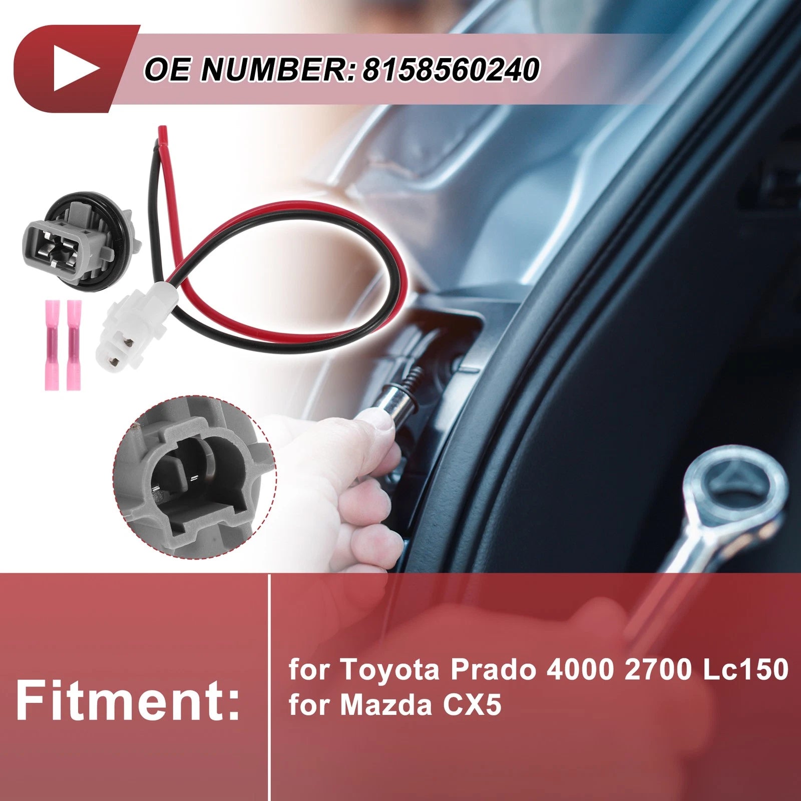 Rear Fog Lights Light Socket Wiring Replacement for Toyota Prado 2700 (2010–2018)