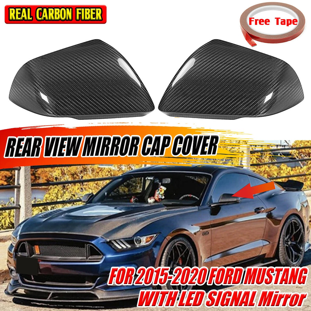 Real Carbon Fiber Side Mirror Cover Cap for Ford Mustang (2015–2022) with LED Signal