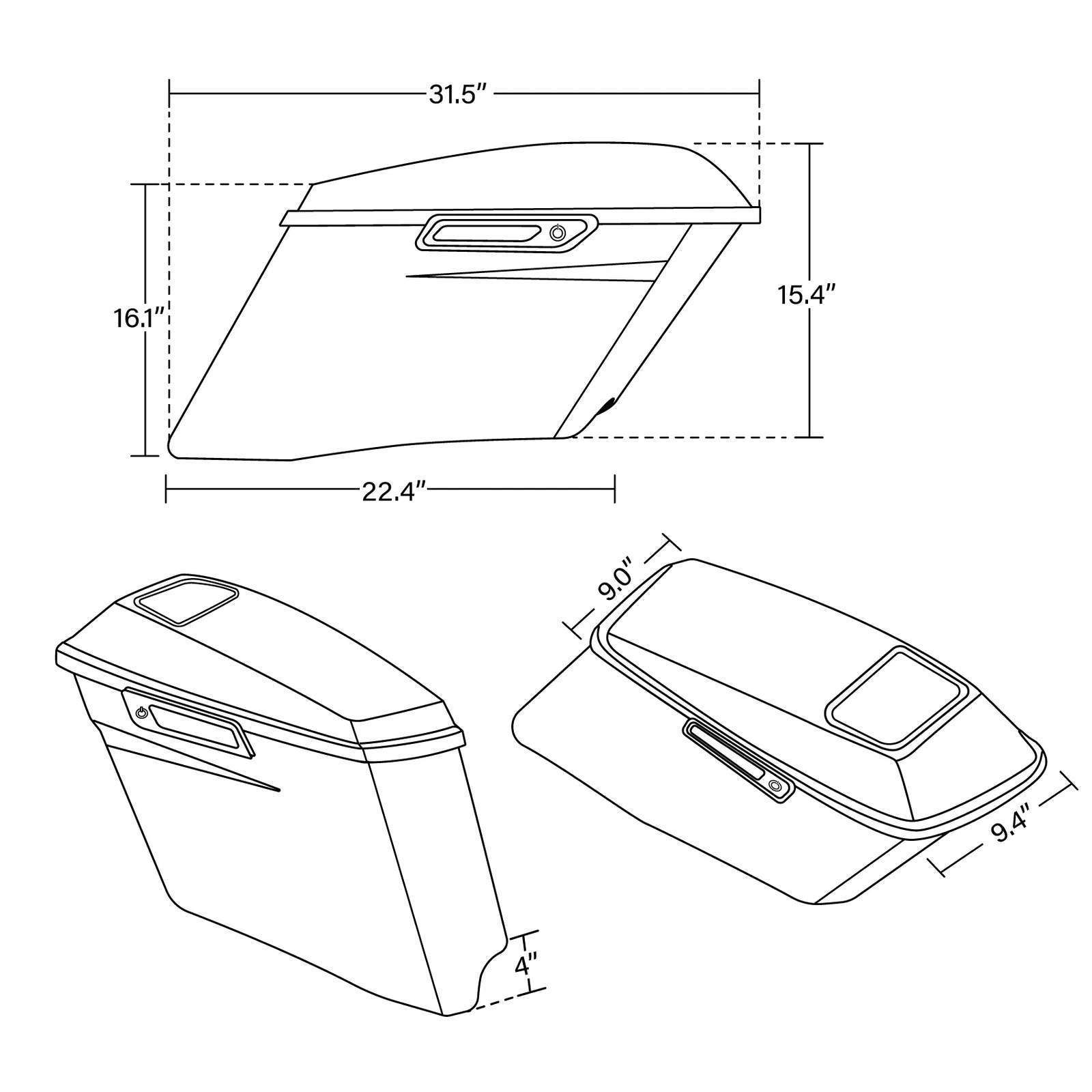 4" Stretched Hard Saddlebags for Harley Touring FLHT Electra Glide (1993–2013)