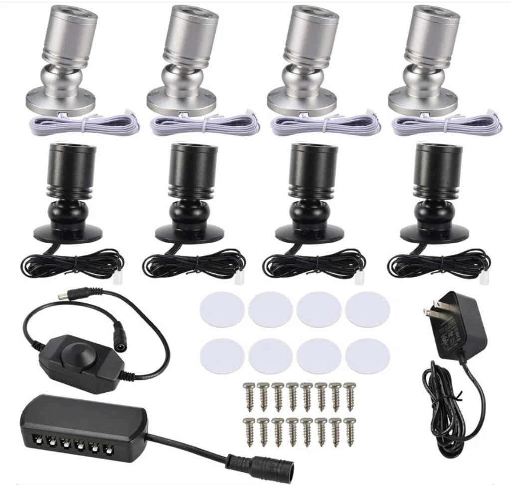 Set of 4 Dimmable LED Mini Spotlights for Display Cabinet (Warm/Cold White)