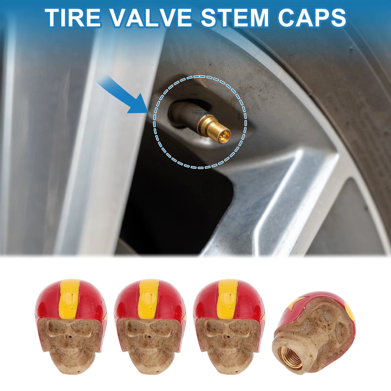 Tire Valve Stem Caps Dust Covers Red Replacement for Car Truck Bicycle (4 Pcs)
