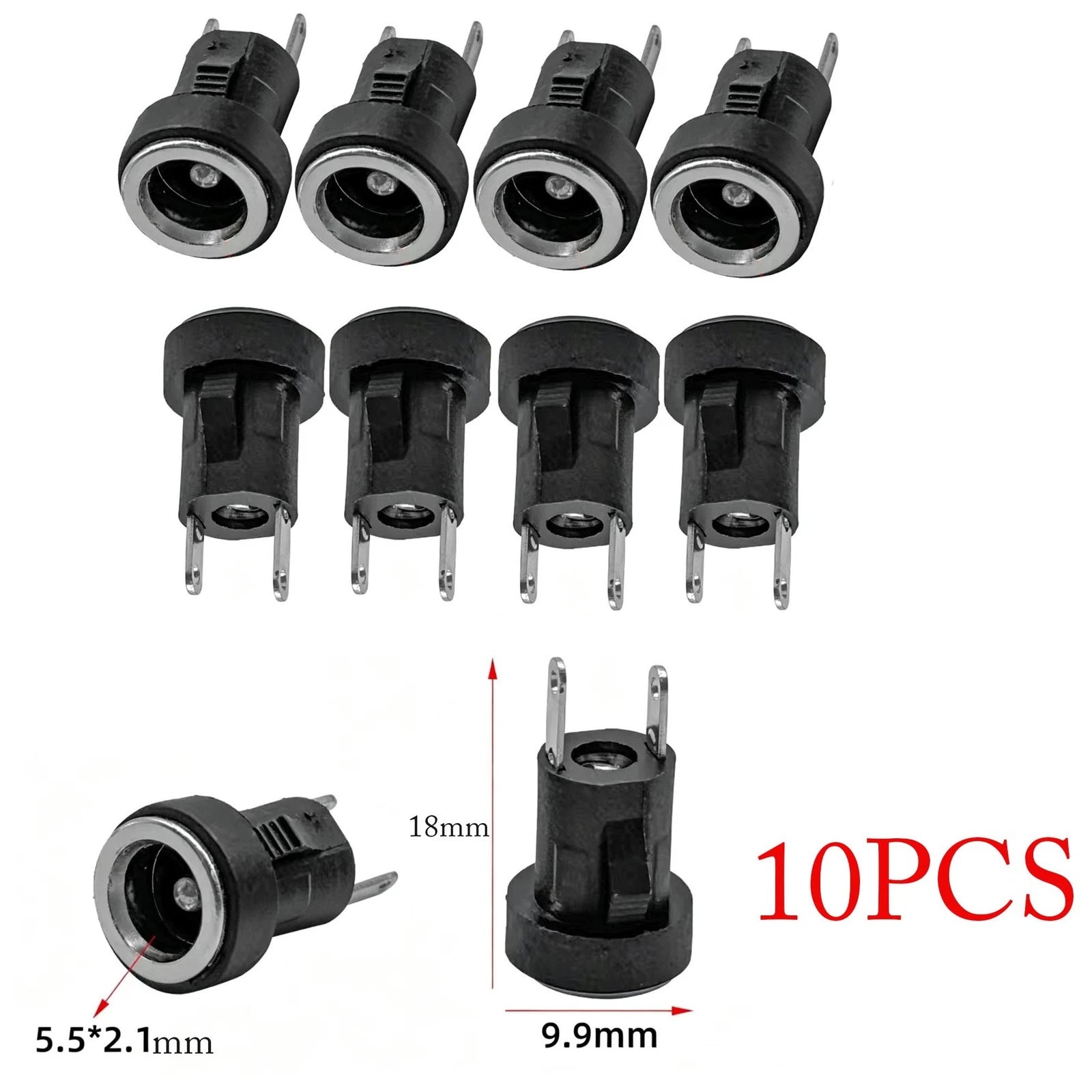 10pcs 2pin DC Power Connector 5.5mm x 2.1mm for PCB Solder Mount Socket