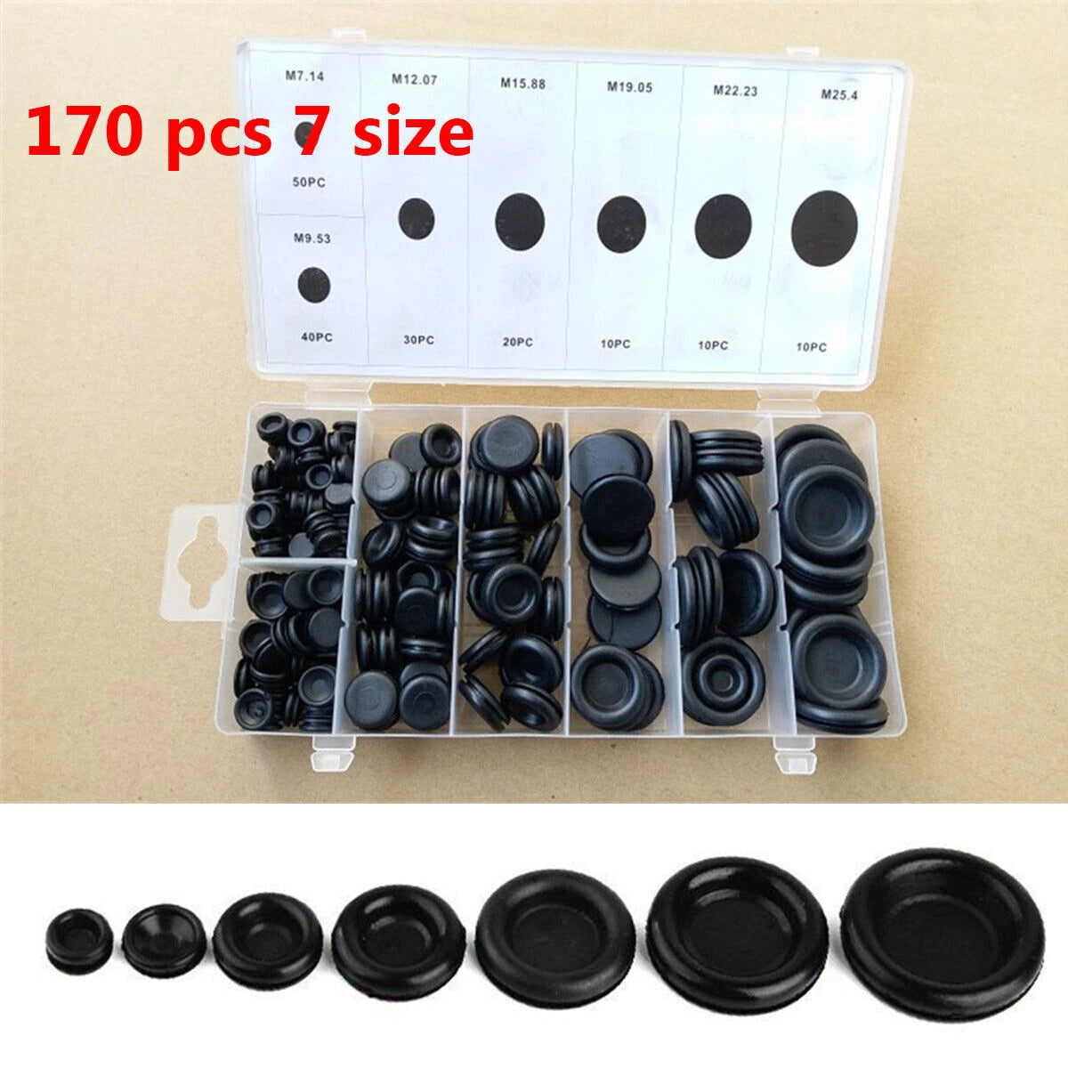 170Pcs Rubber Grommet Set for Universal Car Panel Hole Plug (7 Sizes)