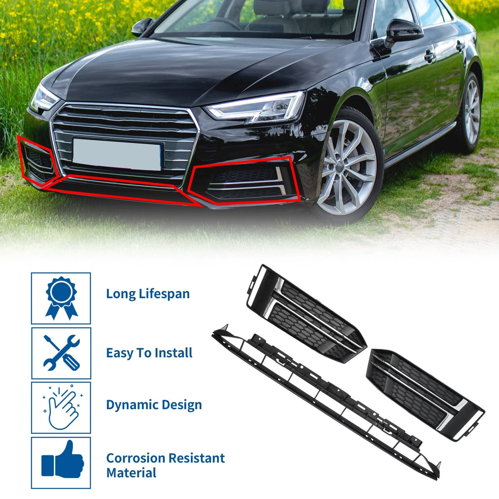 Front Lower Bumper Grille Grill Replacement for Audi A4 B9 (2016–2018) 1 Set