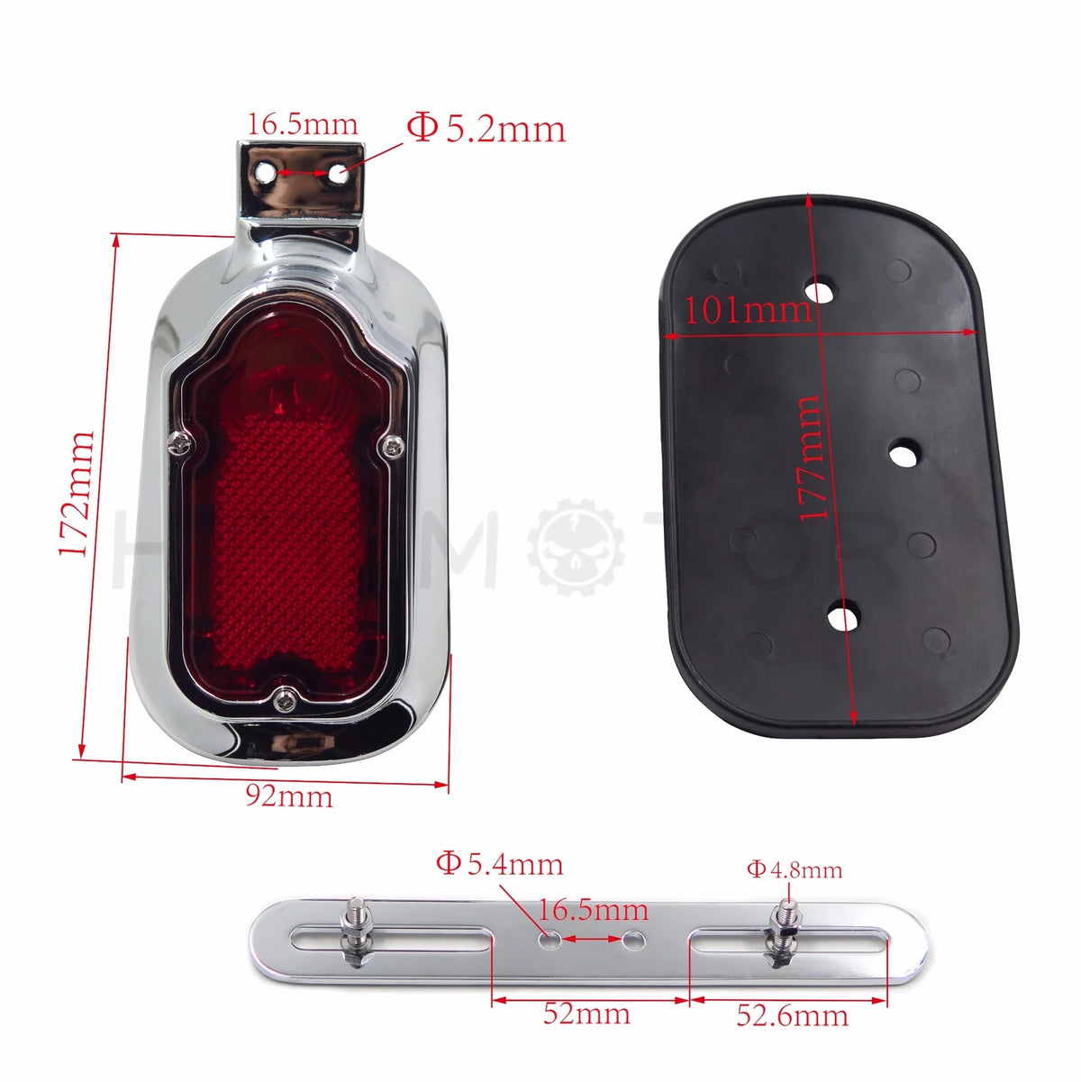 Chrome Red Tombstone Brake Tail Light for Harley Davidson