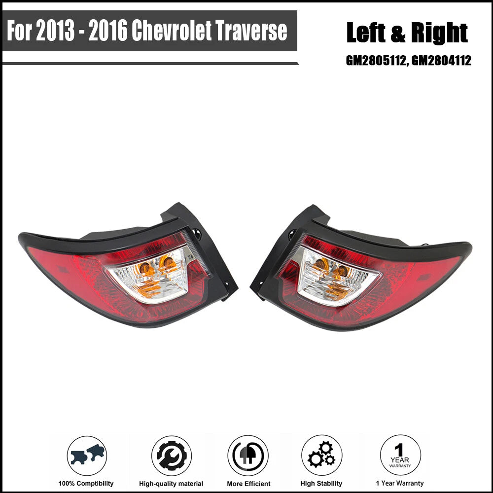 Tail Light Assembly Set of 2 for Chevrolet Traverse (2013–2016) Outer Left Right