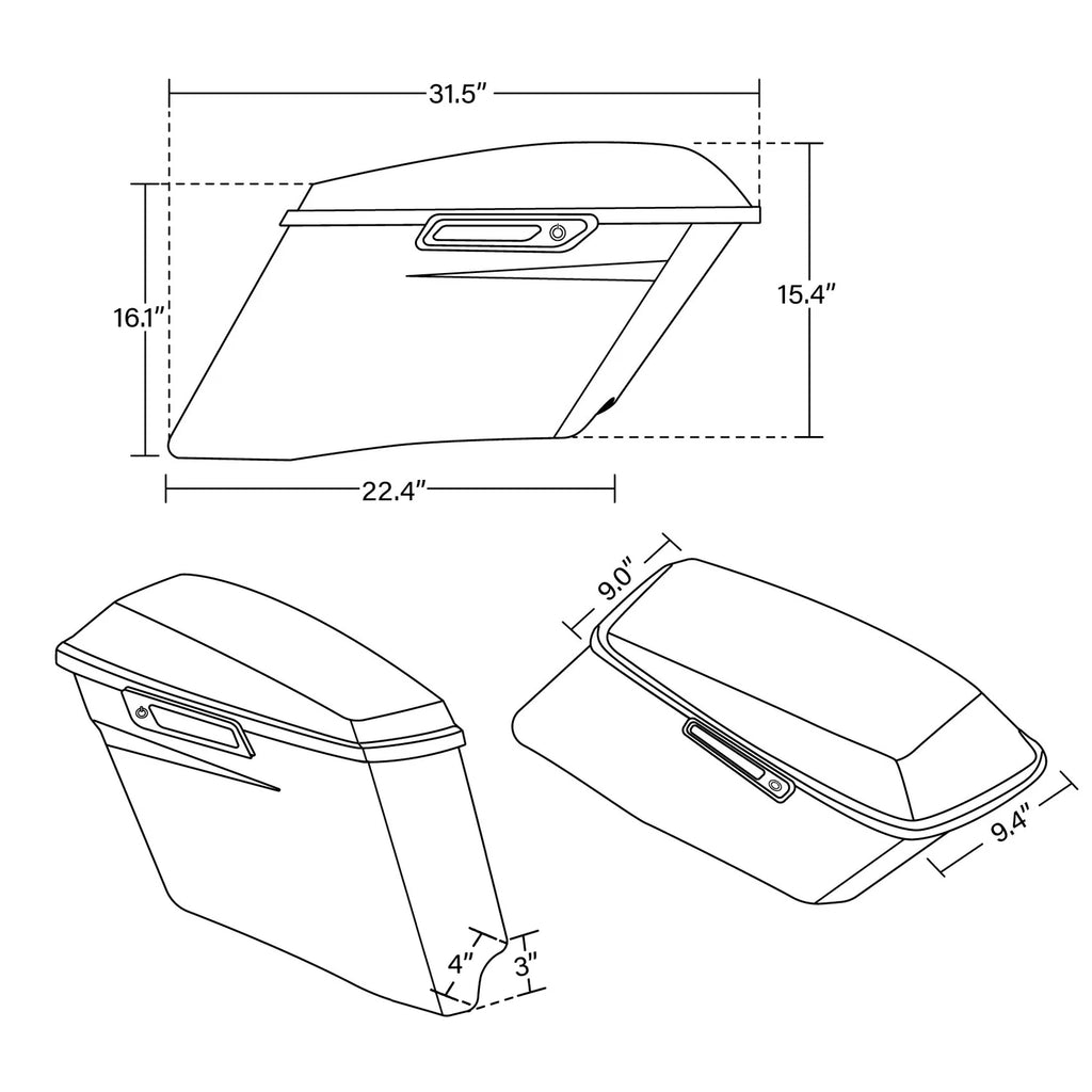4" Stretched Hard Saddlebags & Conversion Bracket for Harley Softail (1984–2017)
