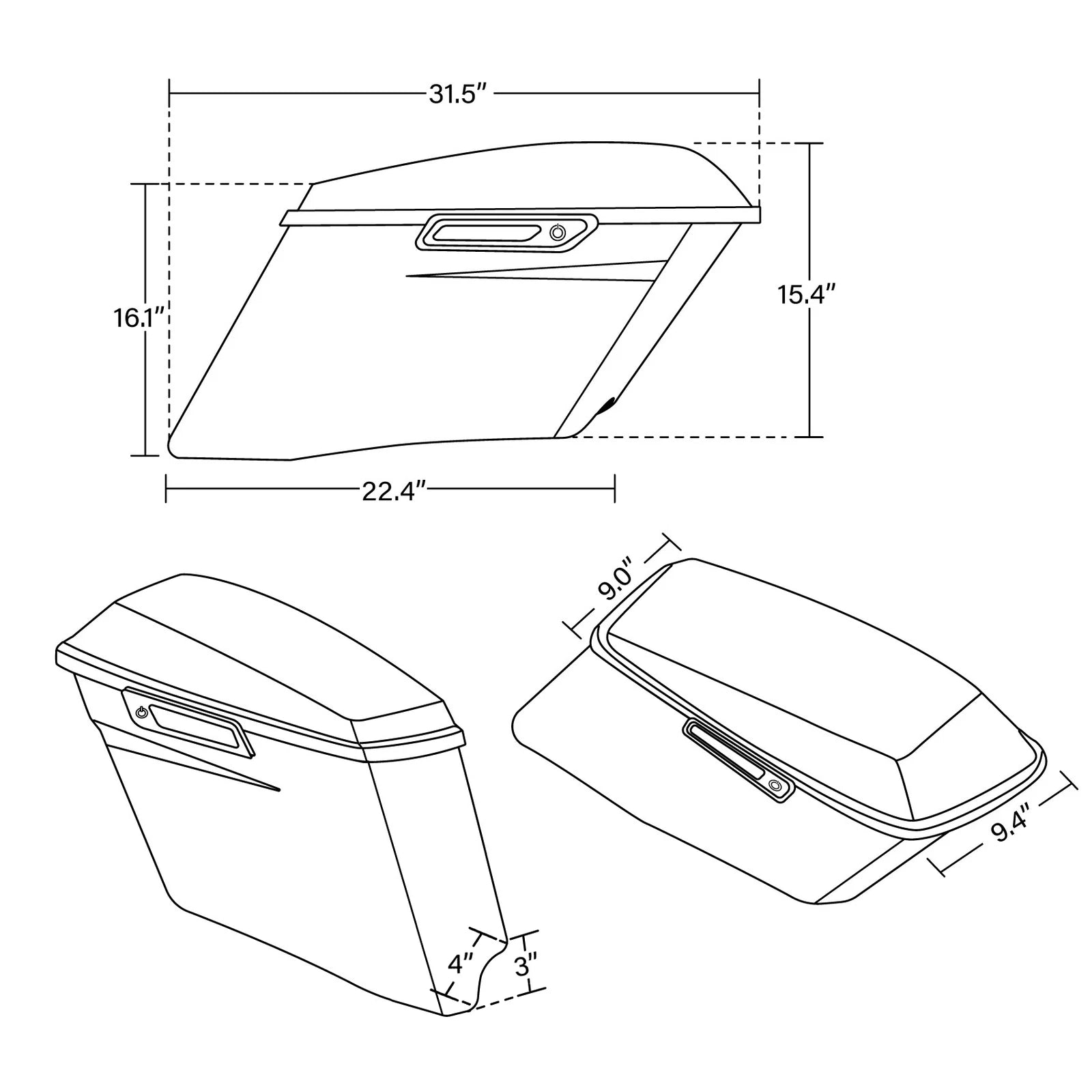 4" Stretched Hard Saddlebags & Conversion Bracket for Harley Softail (1984–2017)