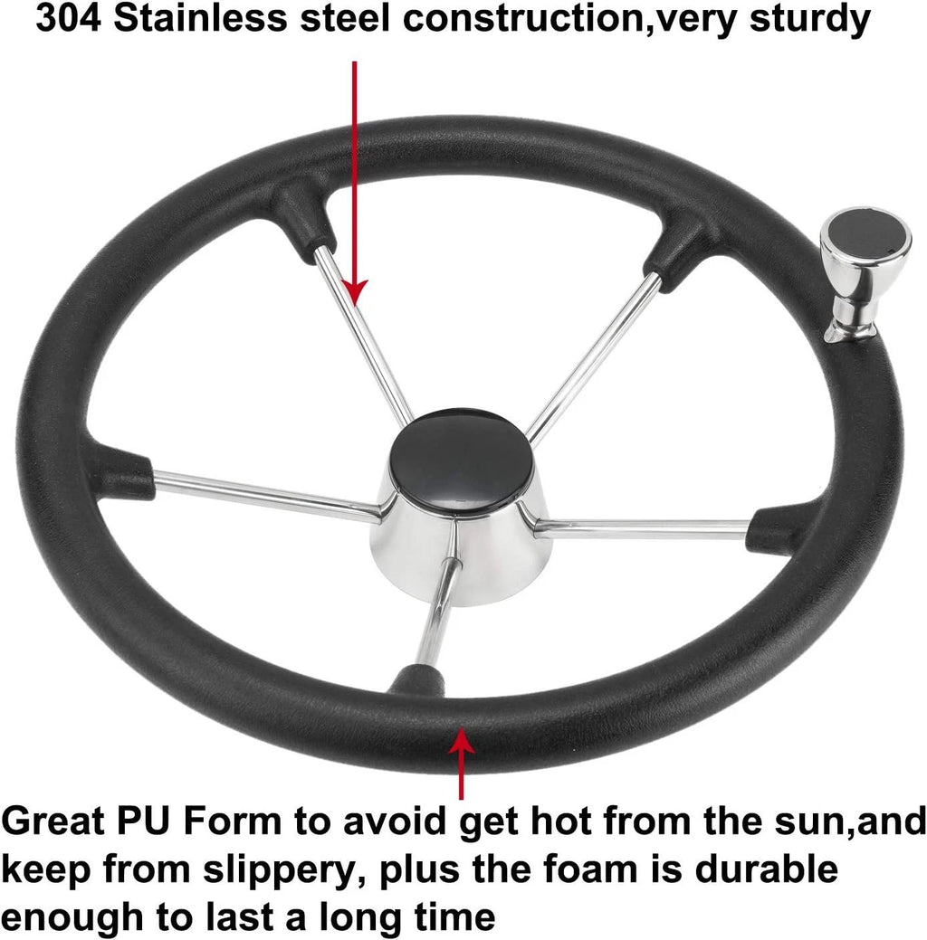 5 Spoke Steering Wheel for Boat Marine (13-1/2'', Black Foam Grip)