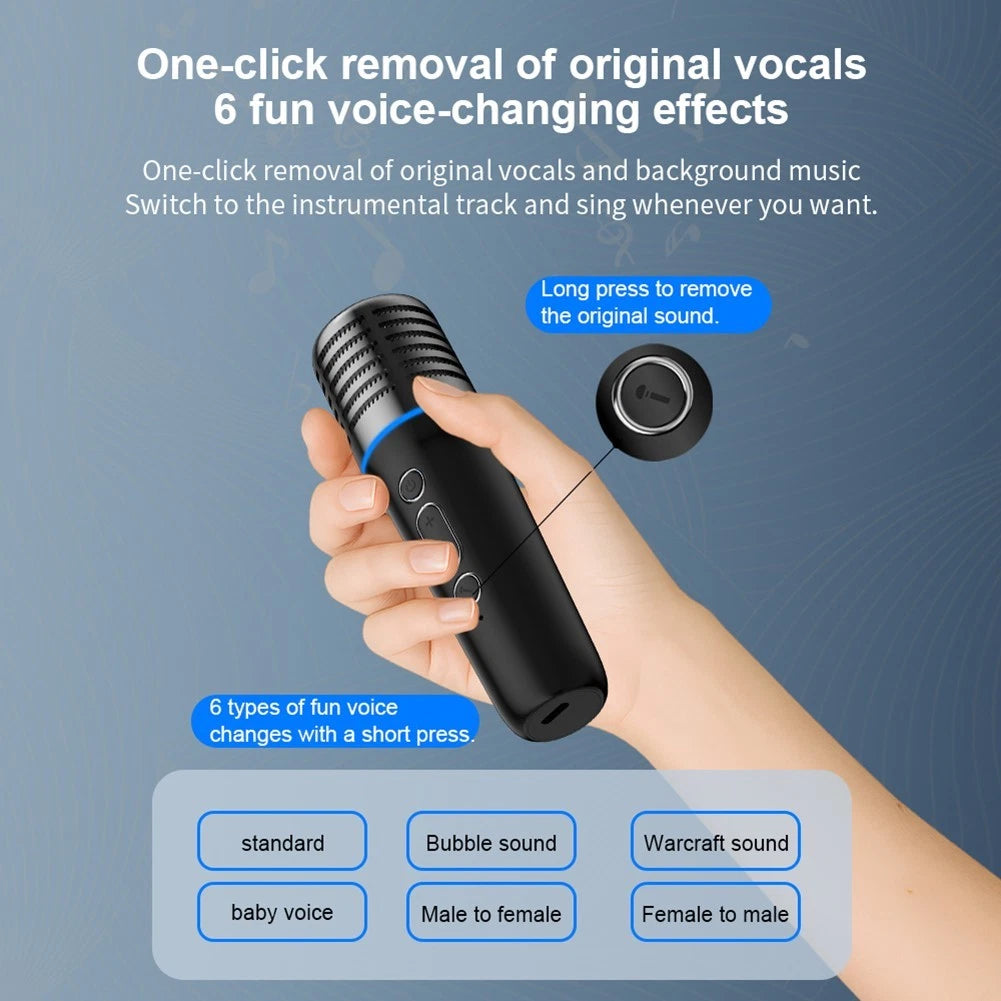 Bluetooth Karaoke Microphone FM Transmitter Charger for Universal Vehicles (12V-24V)