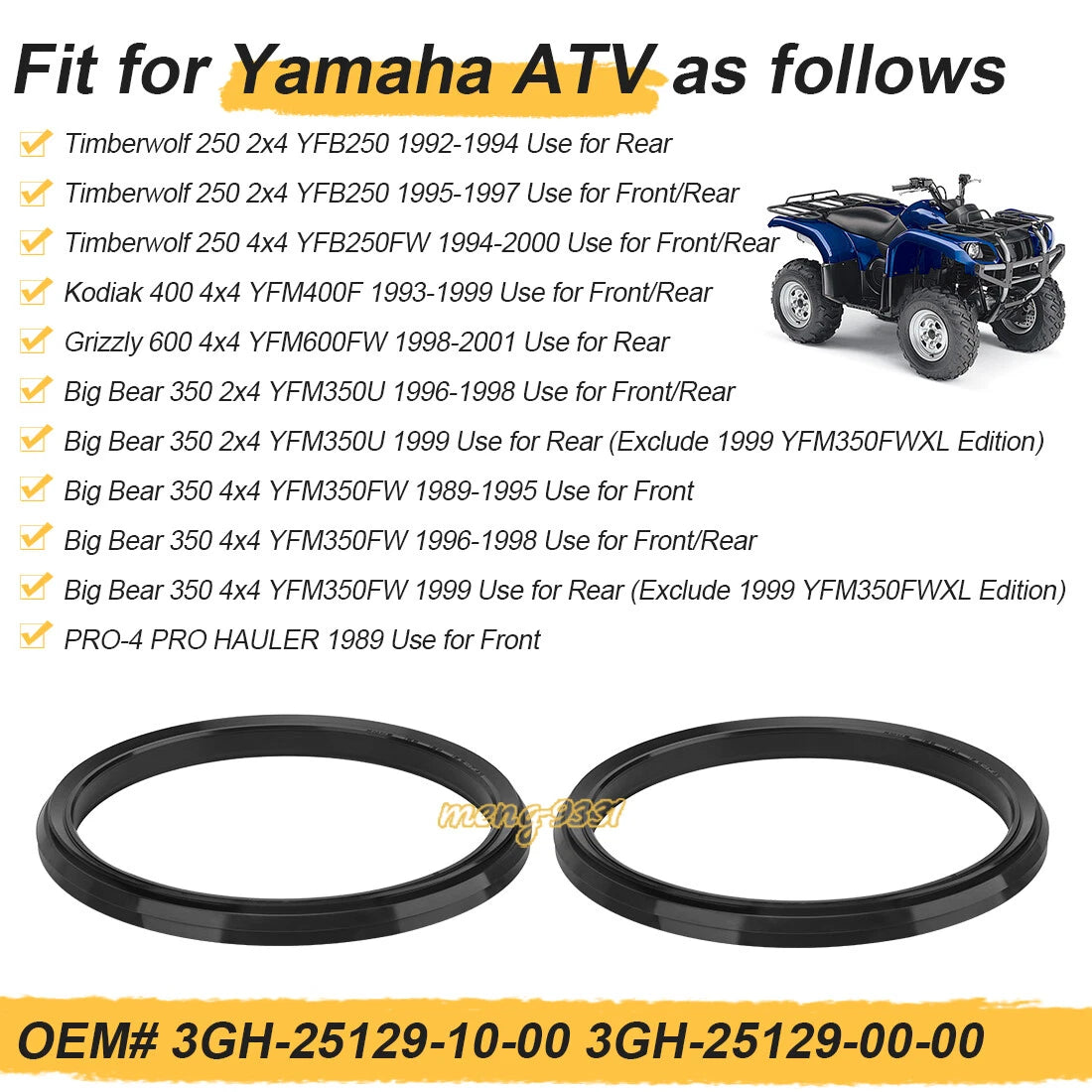 2 Front Wheel Brake Dust Seals for Yamaha Timberwolf 250 YFB250/250FW (1994–2000)