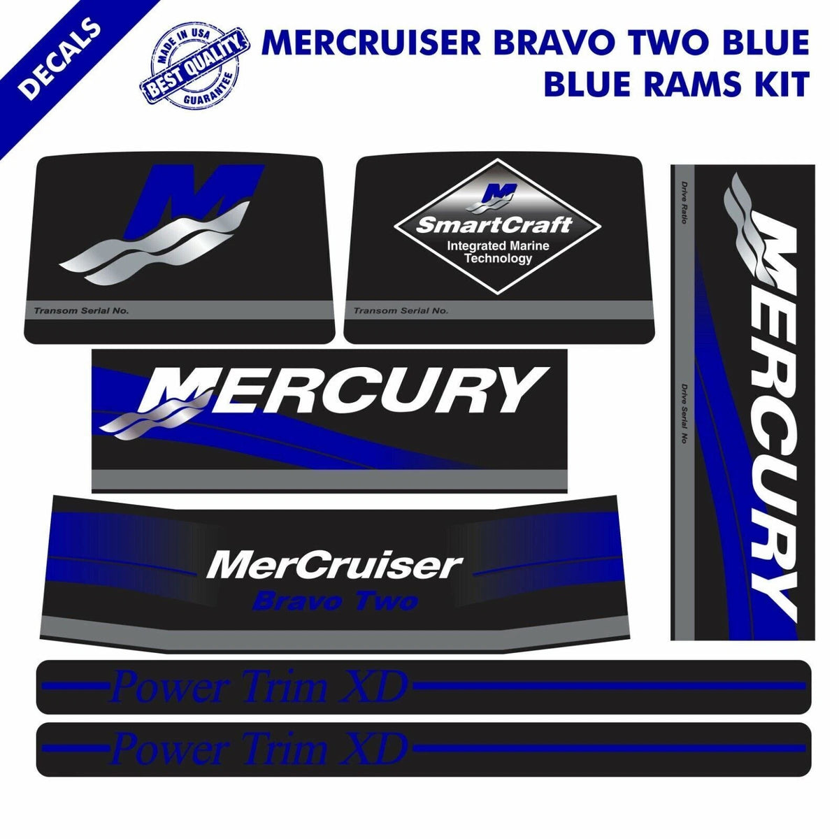 Decal Kit for Mercruiser Bravo Two (2016) - Blue Rams Stickers Set