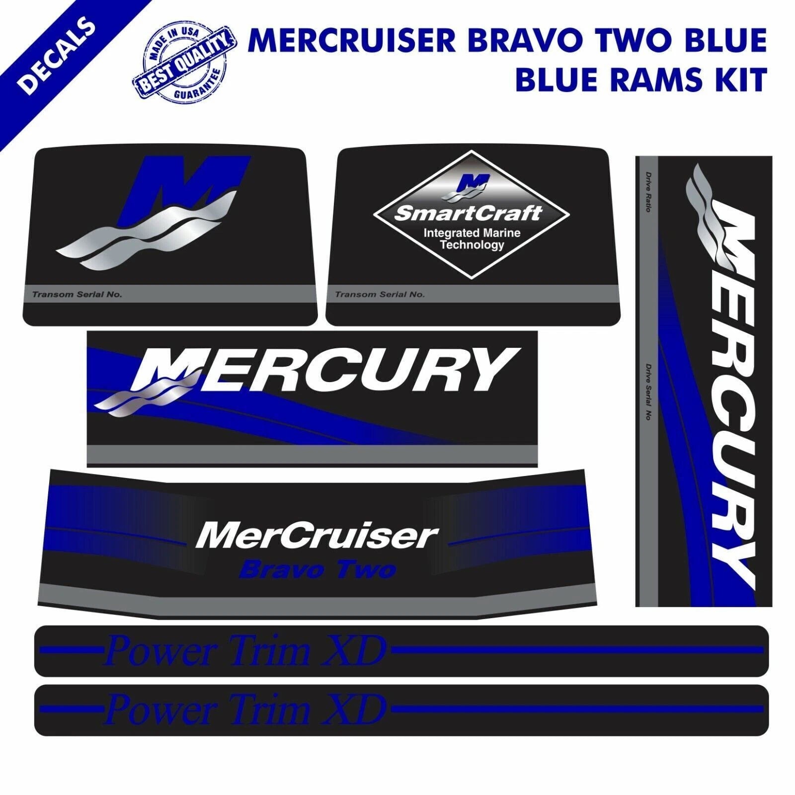 Decal Kit for Mercruiser Bravo Two (2016) - Blue Rams Stickers Set