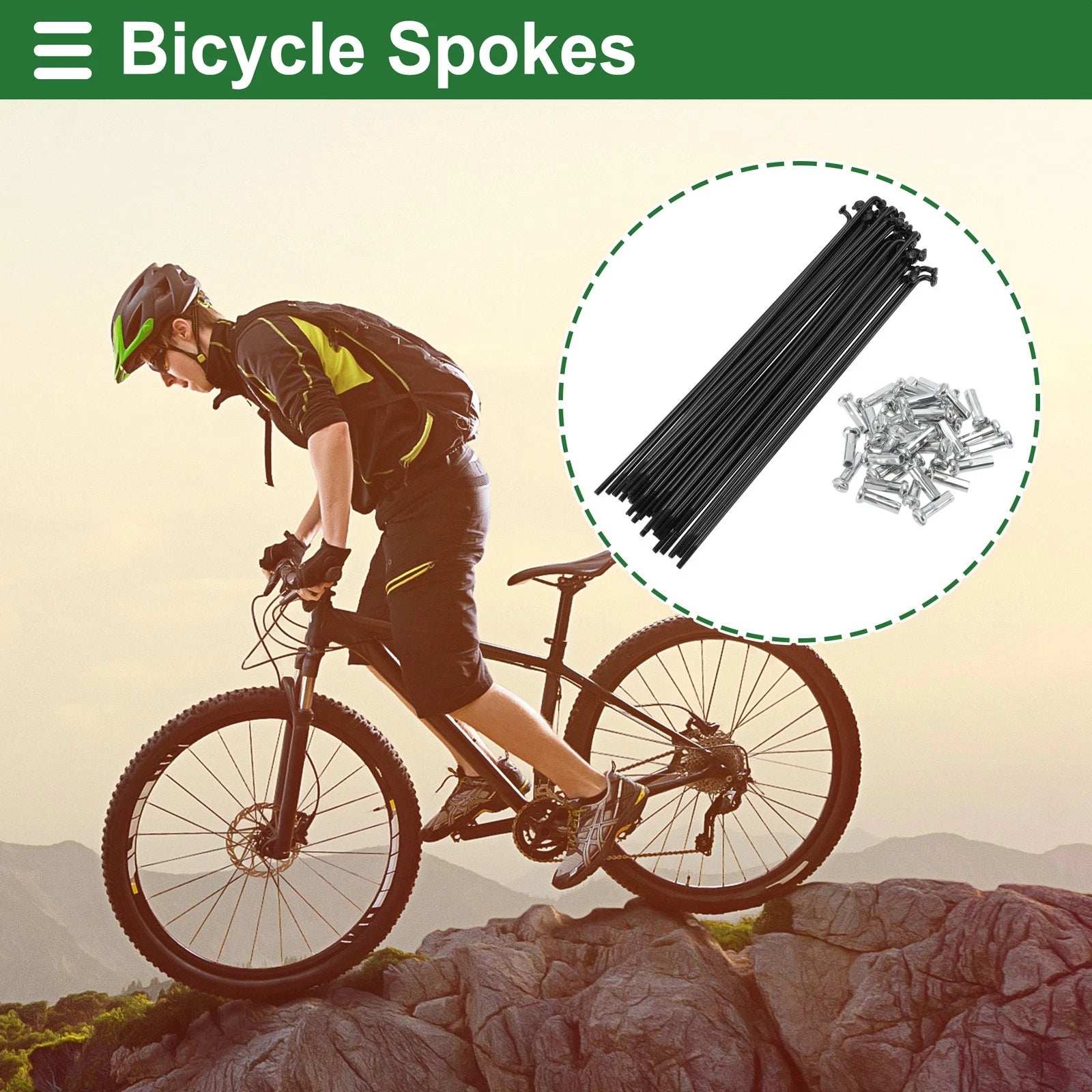 Bicycle Spokes Nipples Set 14G 131mm Carbon Steel Black Universal