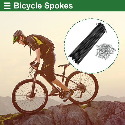 Bicycle Spokes Nipples Set 14G 131mm Carbon Steel Black Universal