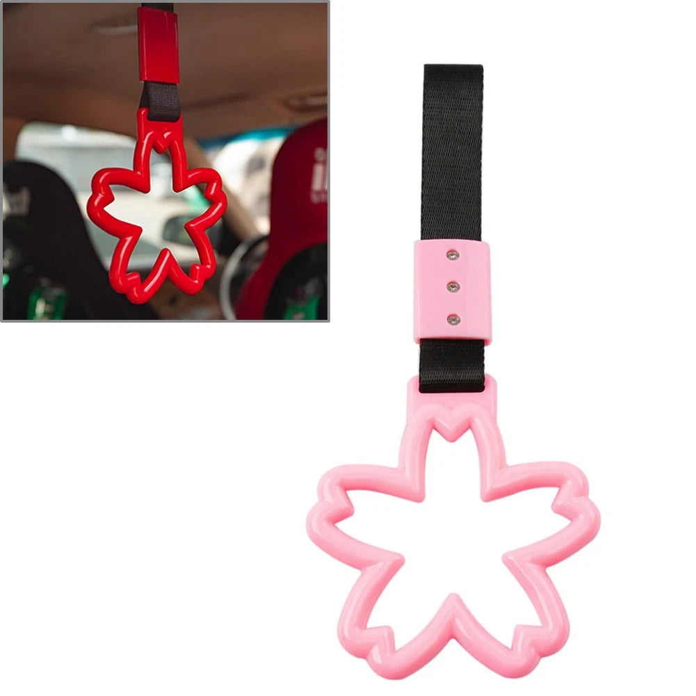 Cherry Blossom Ring Handle Strap for Train Bus (Black/Pink)