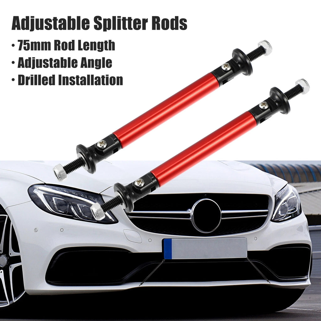 1 Pair Adjustable Front Bumper Lip Splitter Strut Rod Tie Support Bar Red for