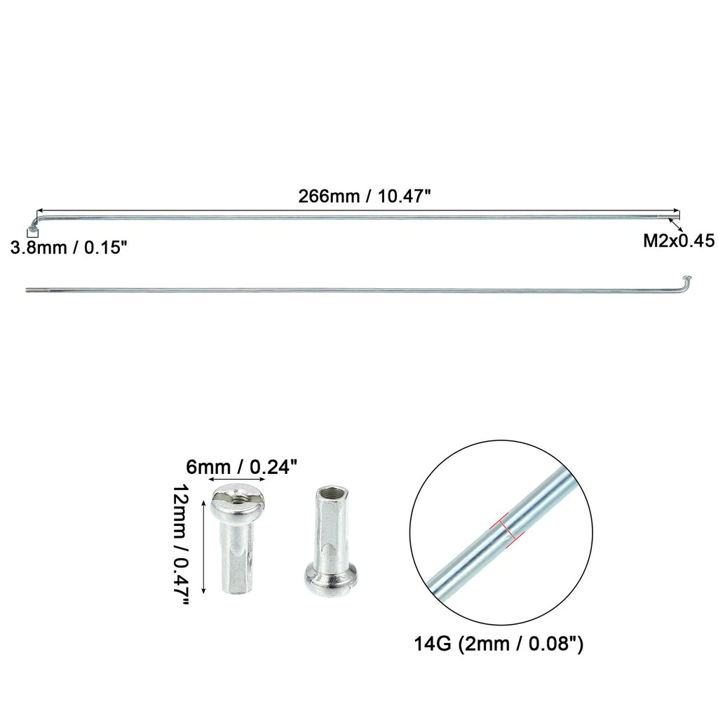 Bicycle Spokes Kit 14G J Bend 266mm with Nipples for Universal Use