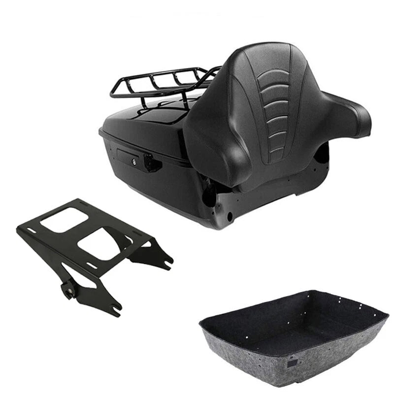 Black King Trunk Luggage Backrest Rack for Harley Touring (2014–2026)