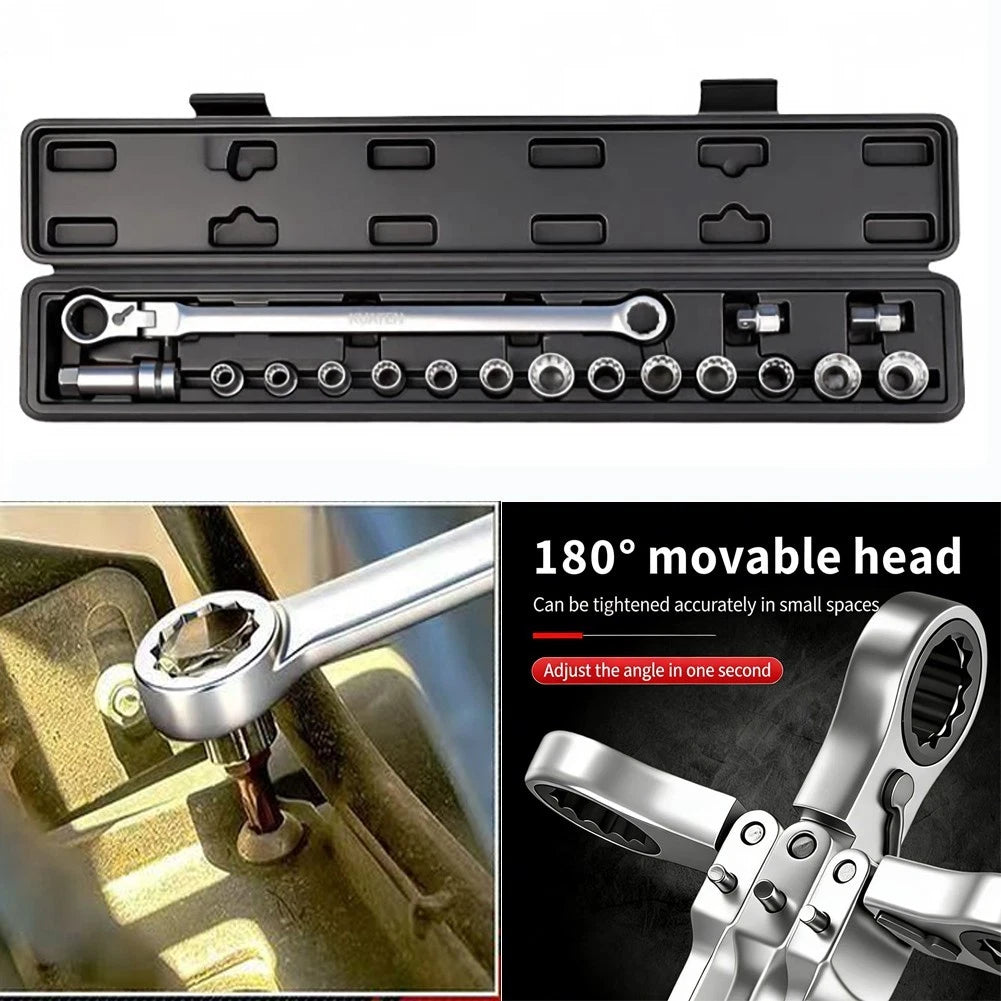17 Piece Socket Wrench Set with 72 Tooth Ratchet and Pass Through Design