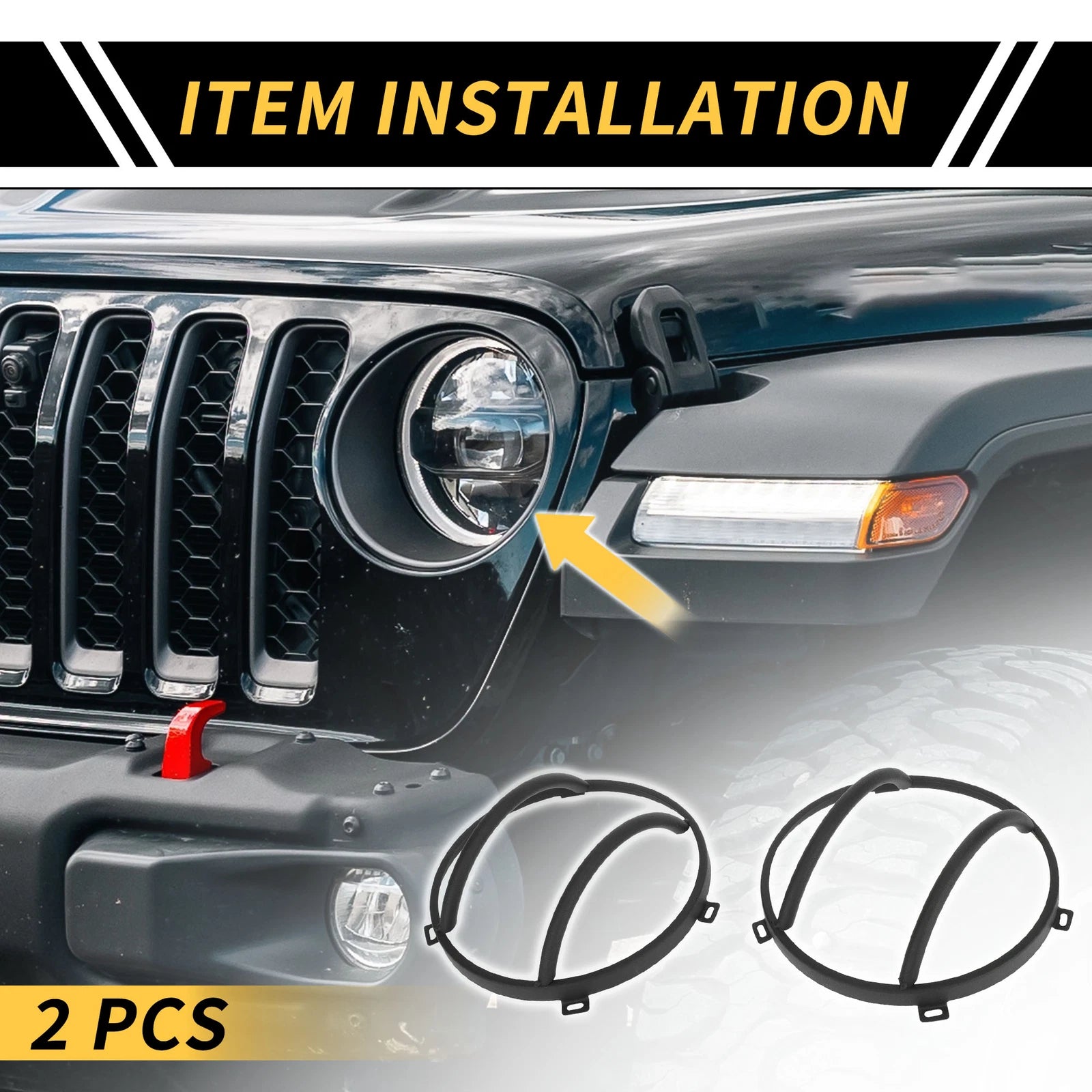2X Headlight Round Grill Guard Protector Cover for Jeep Wrangler (2007–2017)
