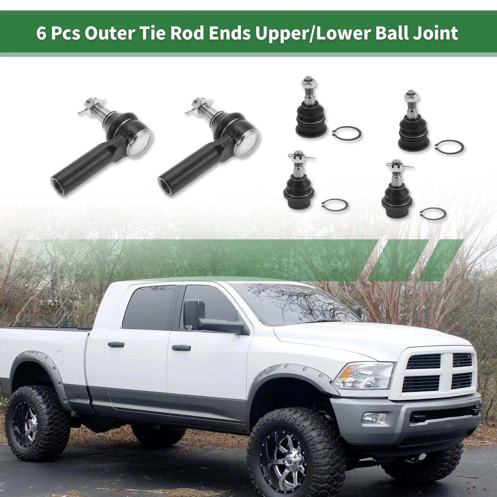 6pcs Front Suspension Kit Outer Tie Rod End & Ball Joint for Ram 1500 (2009–2018)
