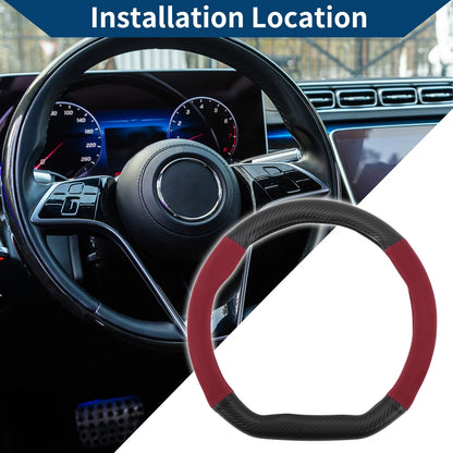 Steering Wheel Cover for Universal Fit (14.96", Black Red Carbon Fiber)
