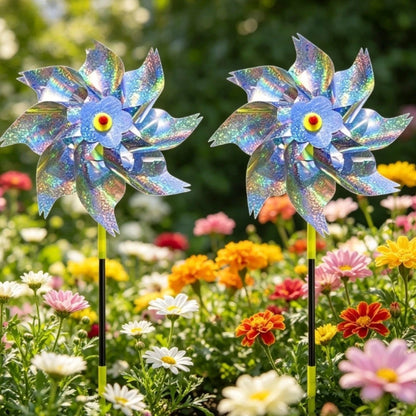 2X Reflective Shiny Windmill Set for Outdoor Garden Farm Orchard Use
