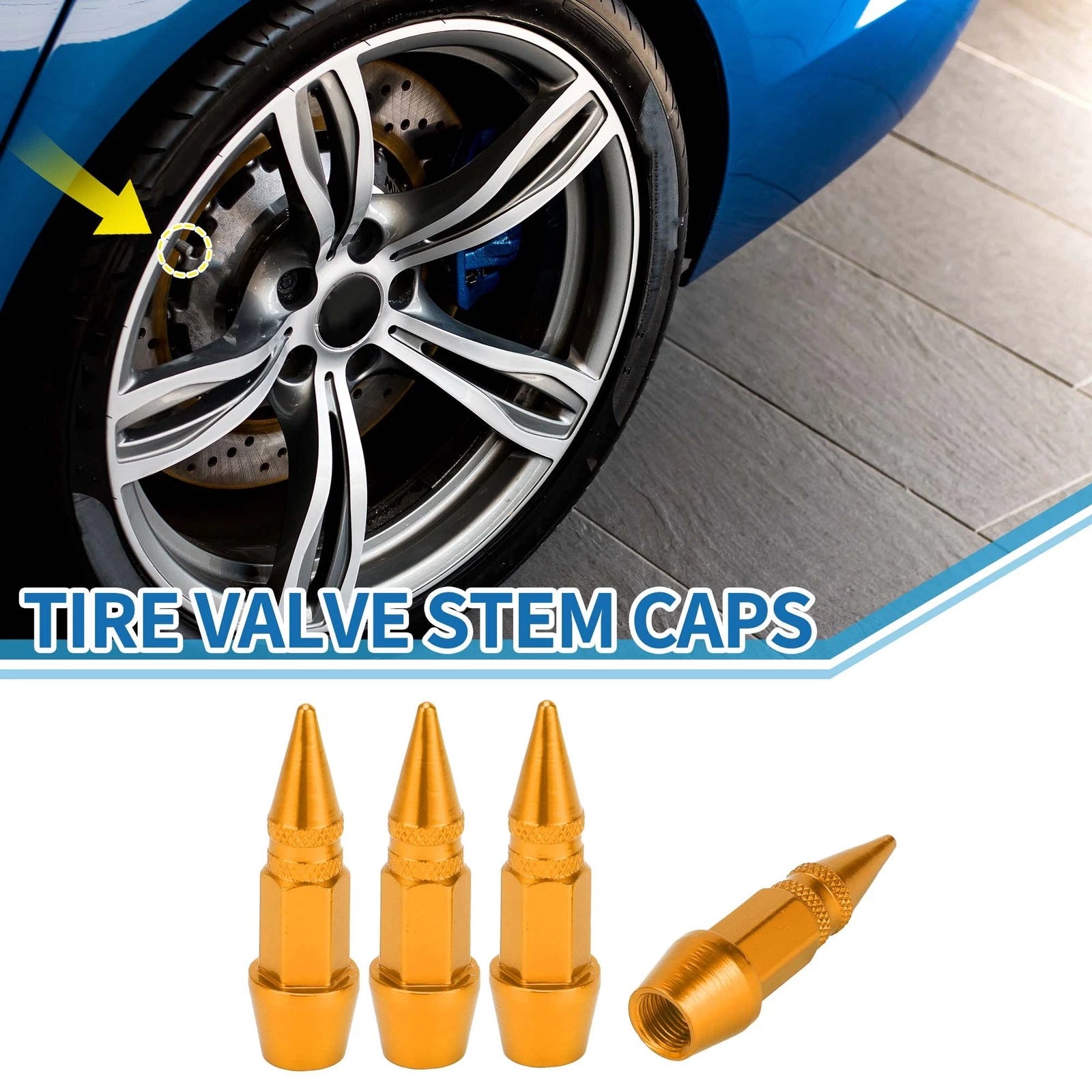 Valve Stem Caps 45mm Replacement for Car SUV Bike RV Wheel (4 Pack)