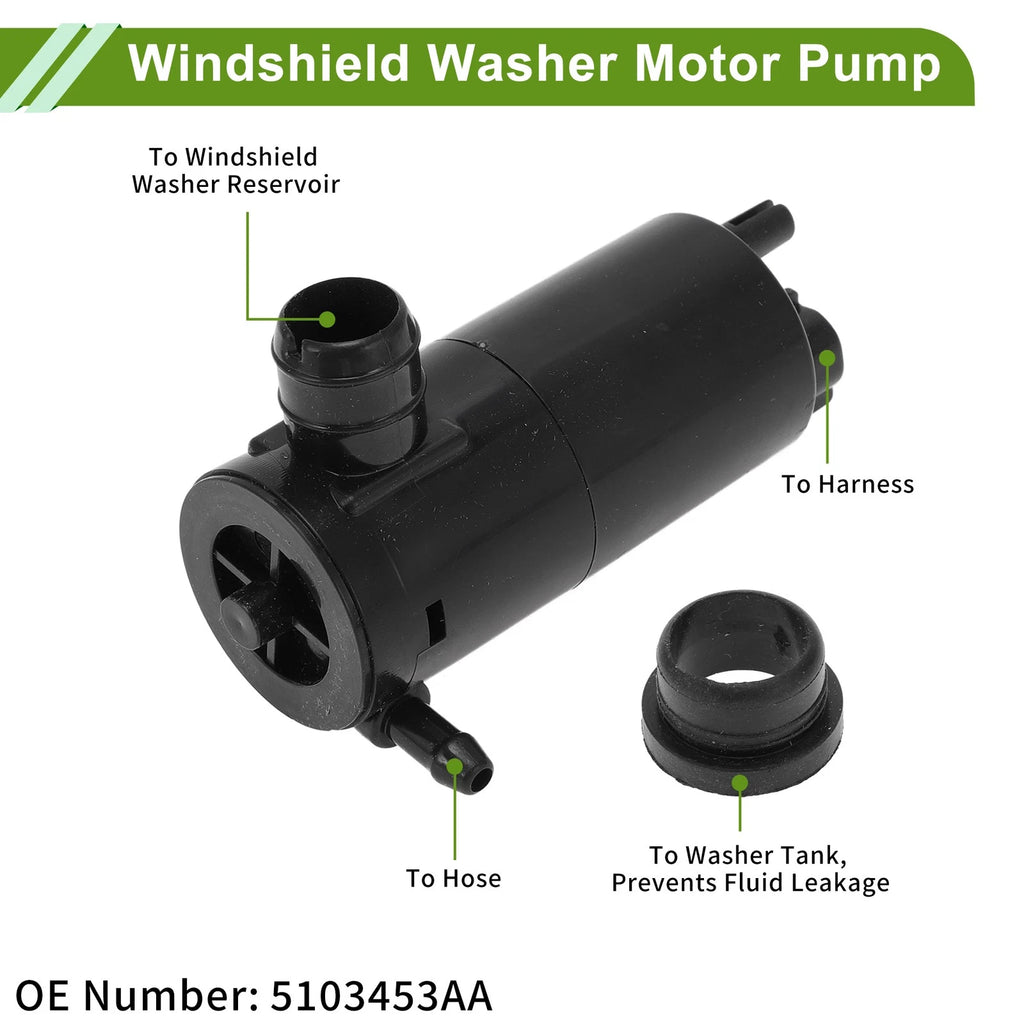Windshield Washer Pump w/Grommet for Jeep (No. 5103453AA)
