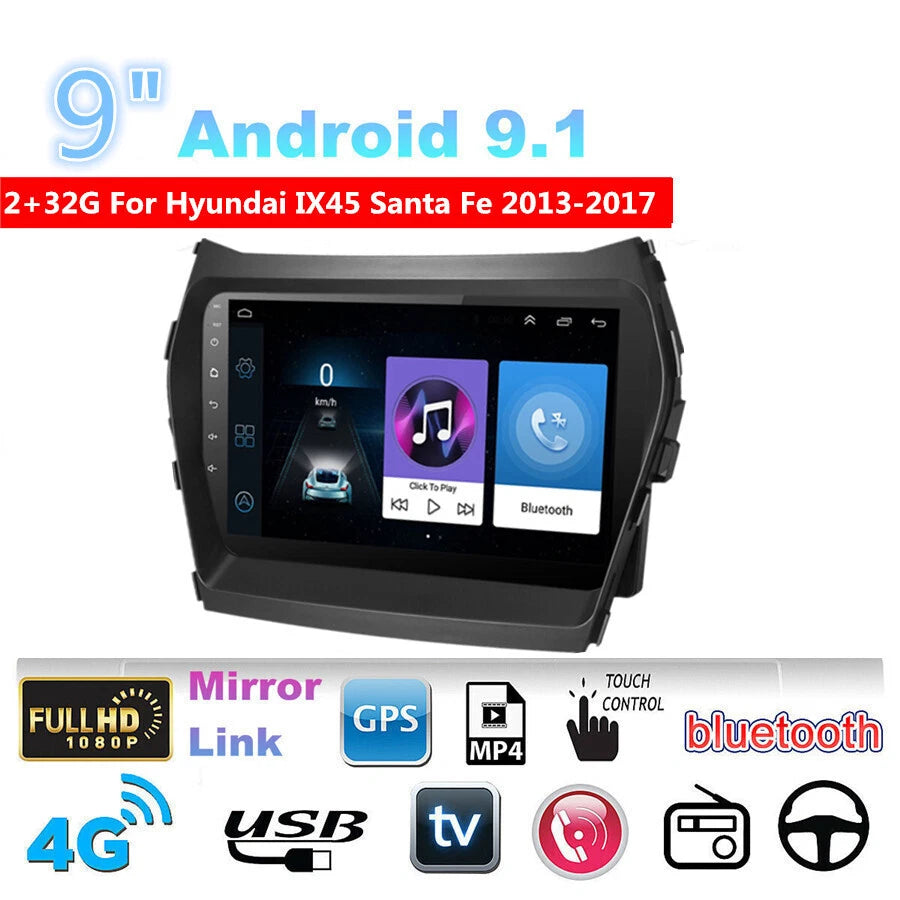9" Android 9.1 Car Stereo GPS Media Player for Hyundai Santa Fe (2013–2017)