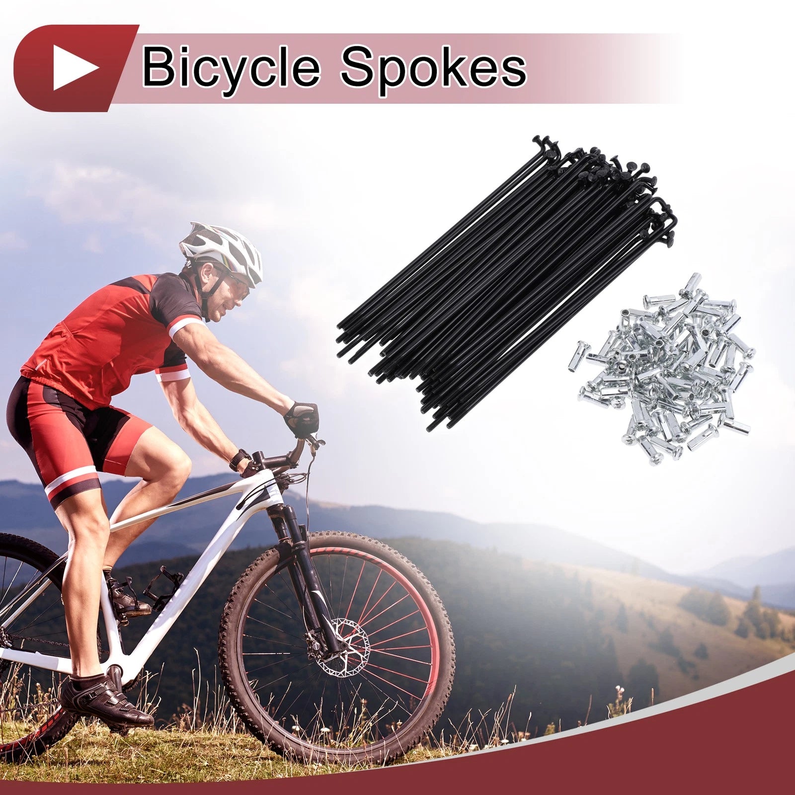 Set 13G Bicycle Wheel Spokes 123mm Carbon Steel Black for Universal Use