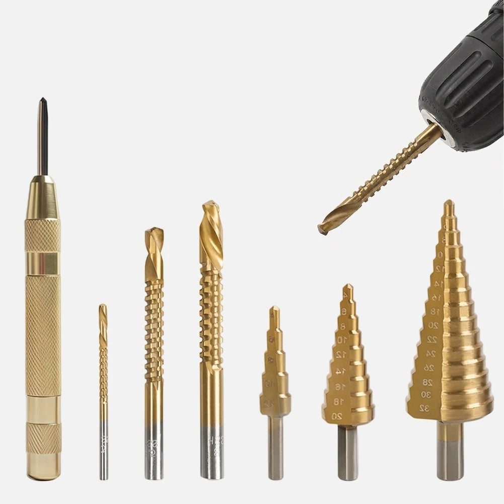 Set of 4 Sheet Metal Step Drill Bits Titanium Coated