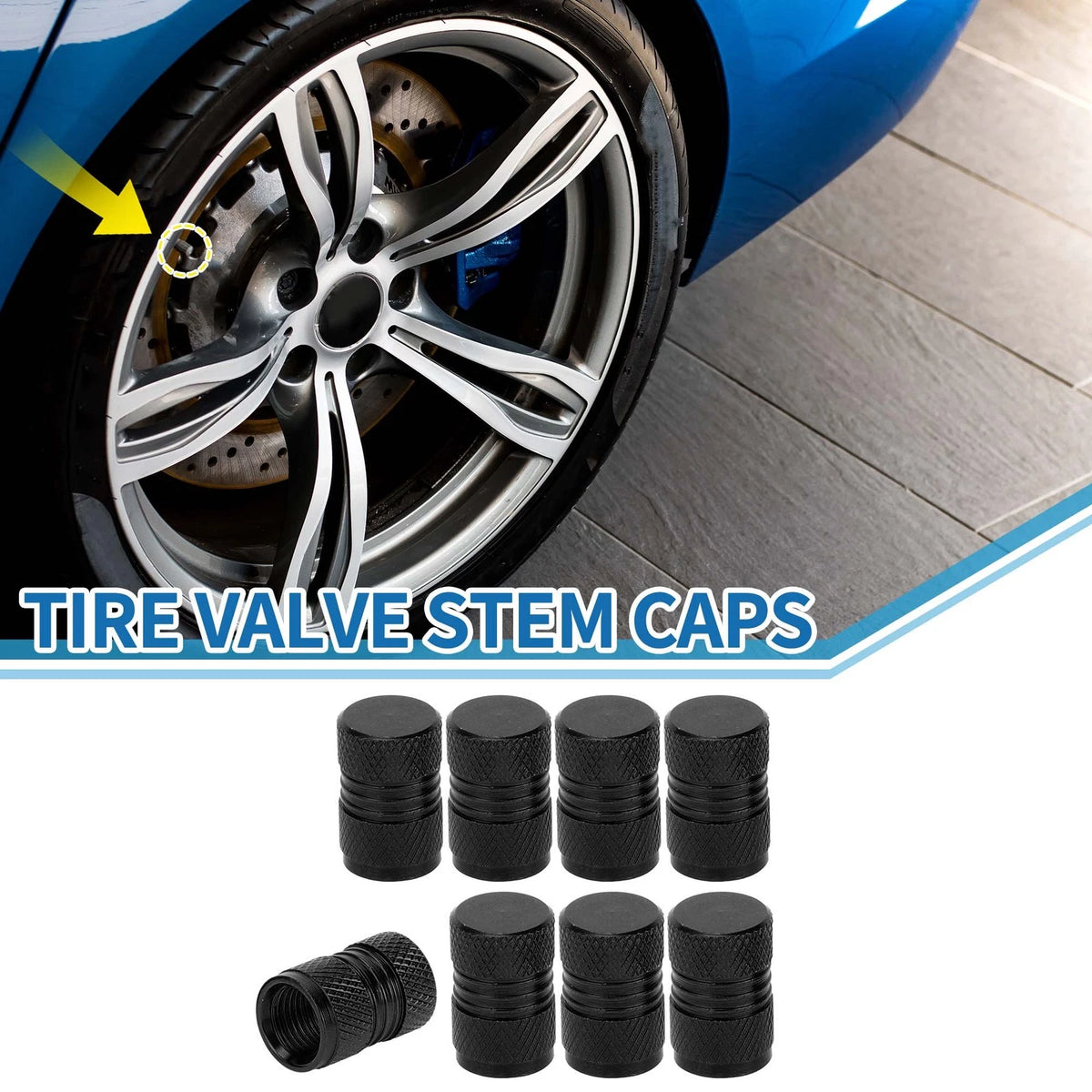 Valve Stem Caps 8-Pack 11x16mm for Car SUV Bike RV Wheels (All)