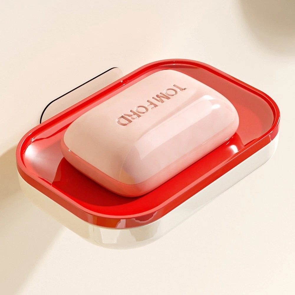 Wall Mounted Red Soap Dish for Bathroom (No Drill Installation)