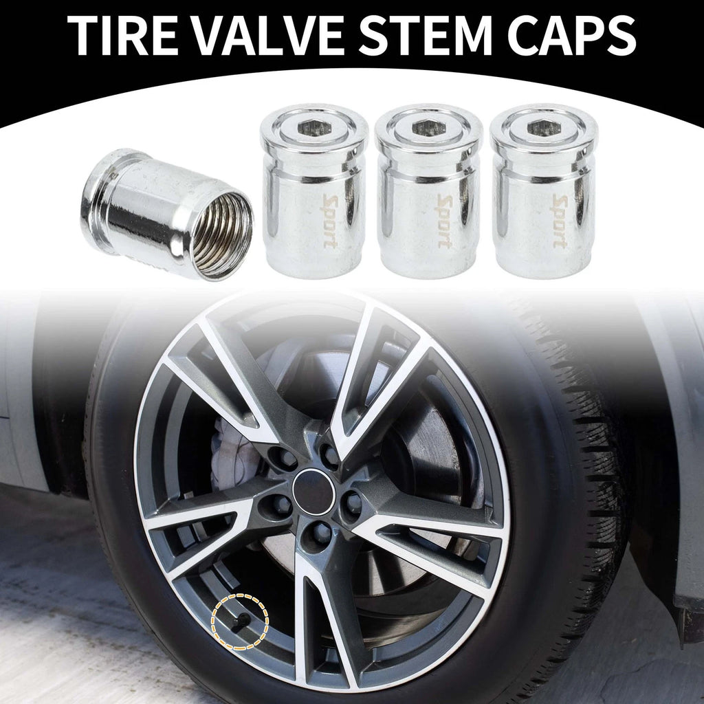 Tire Valve Stem Caps 13mm Silver Replacement for Car SUV Bike (1 Set)