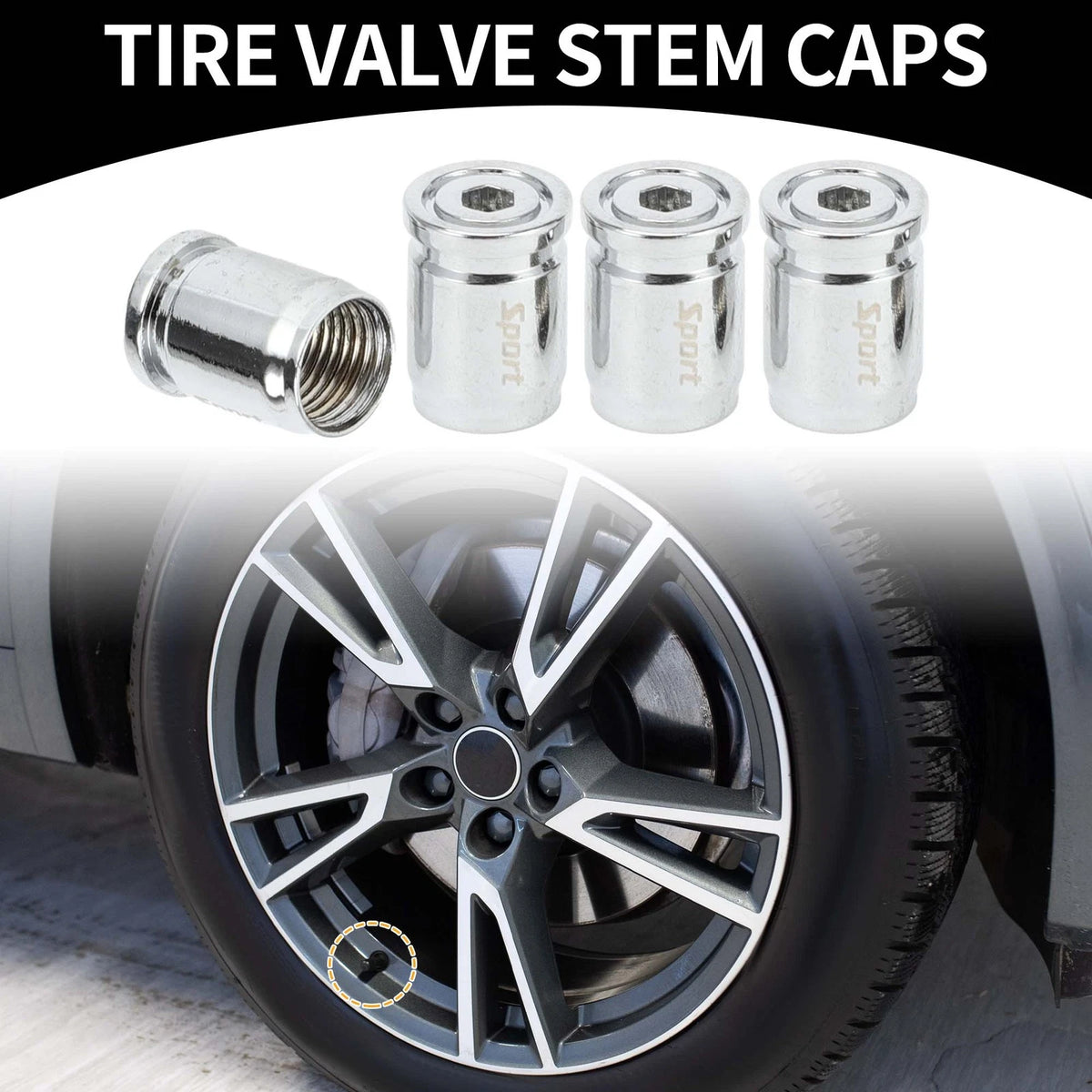 Tire Valve Stem Caps 13mm Silver Replacement for Car SUV Bike (1 Set)