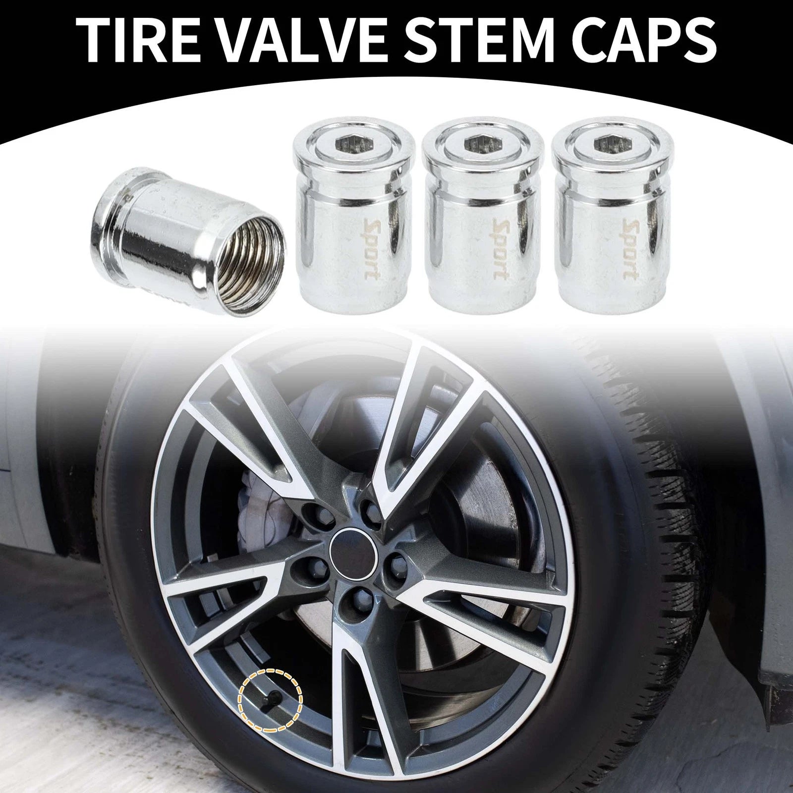 Tire Valve Stem Caps 13mm Silver Replacement for Car SUV Bike (1 Set)