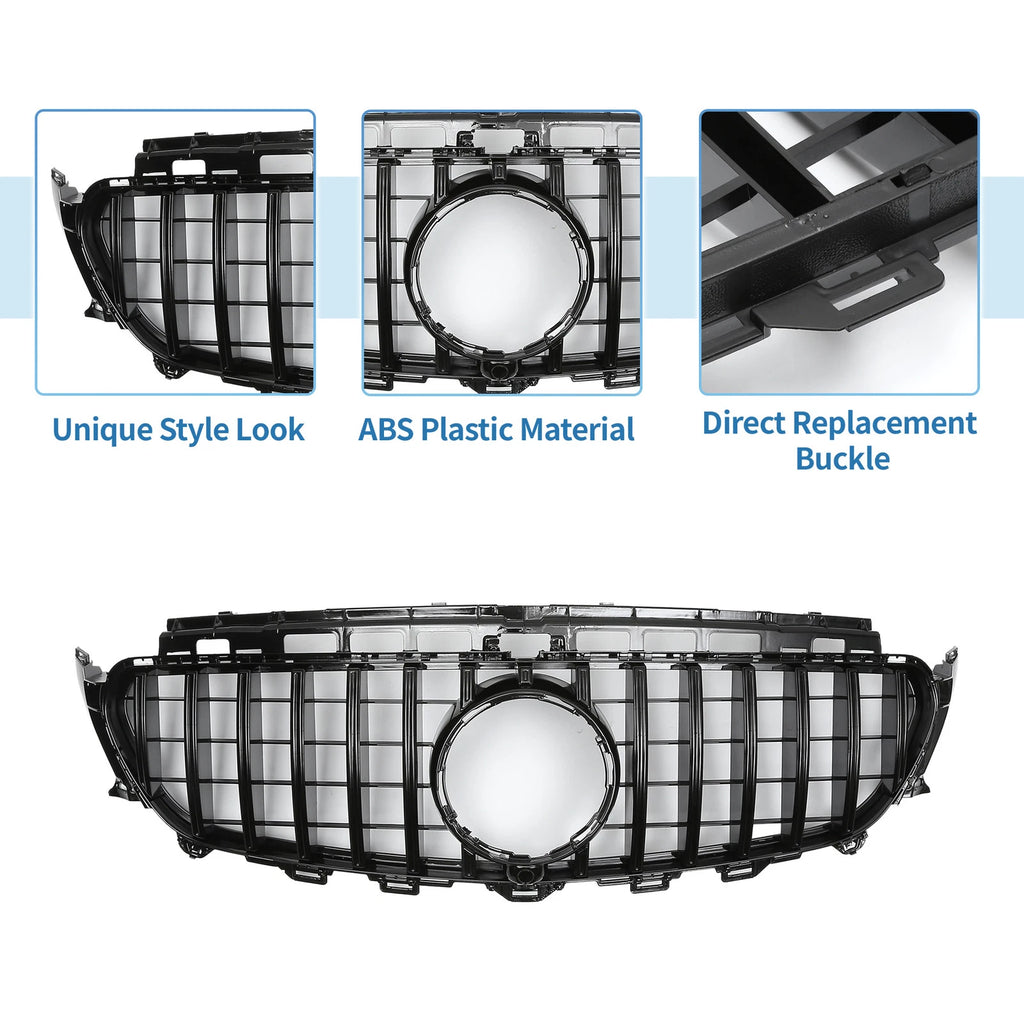 Front Upper Bumper Grille for Mercedes-Benz E200 (2016–2020) Black