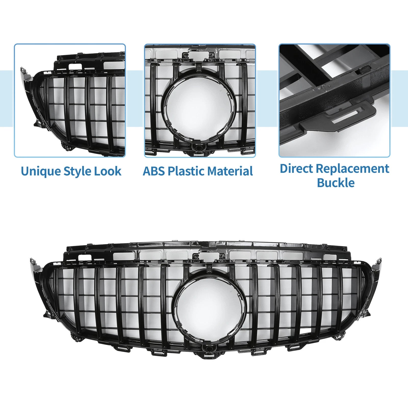 Front Upper Bumper Grille for Mercedes-Benz E200 (2016–2020) Black