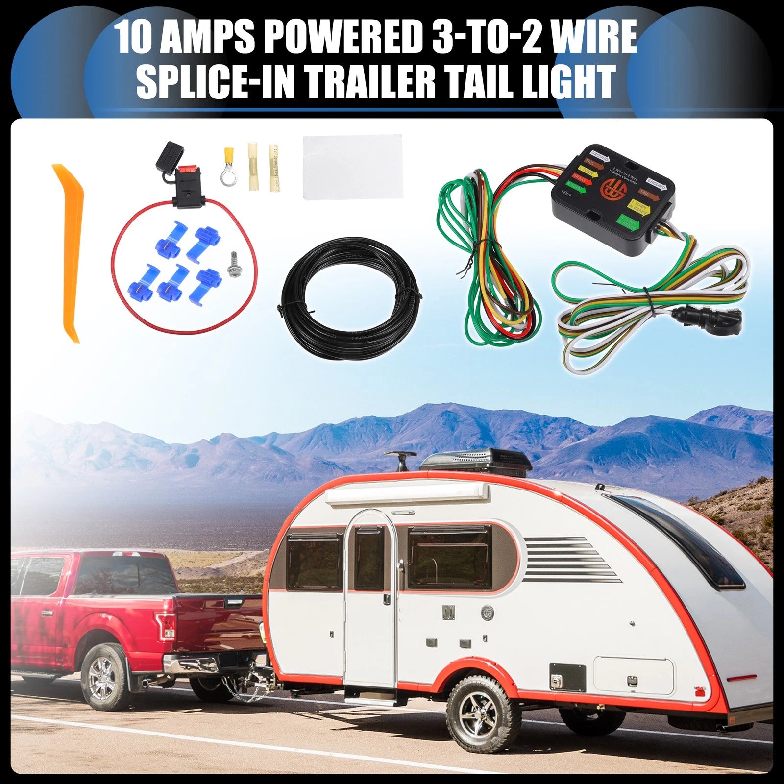Trailer Tail Light Converter 3 to 2 Wire Splice-in for Car 10A (2000–2000)
