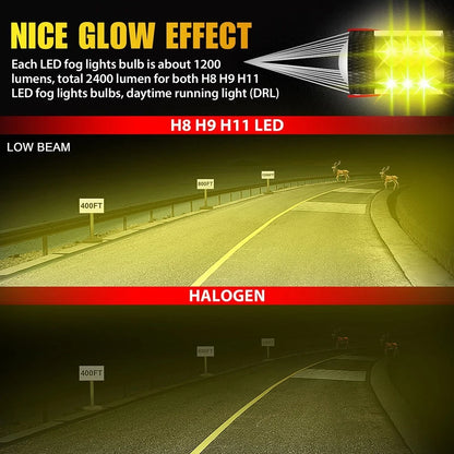H11 H8 LED Bulbs 3000K Golden Yellow for