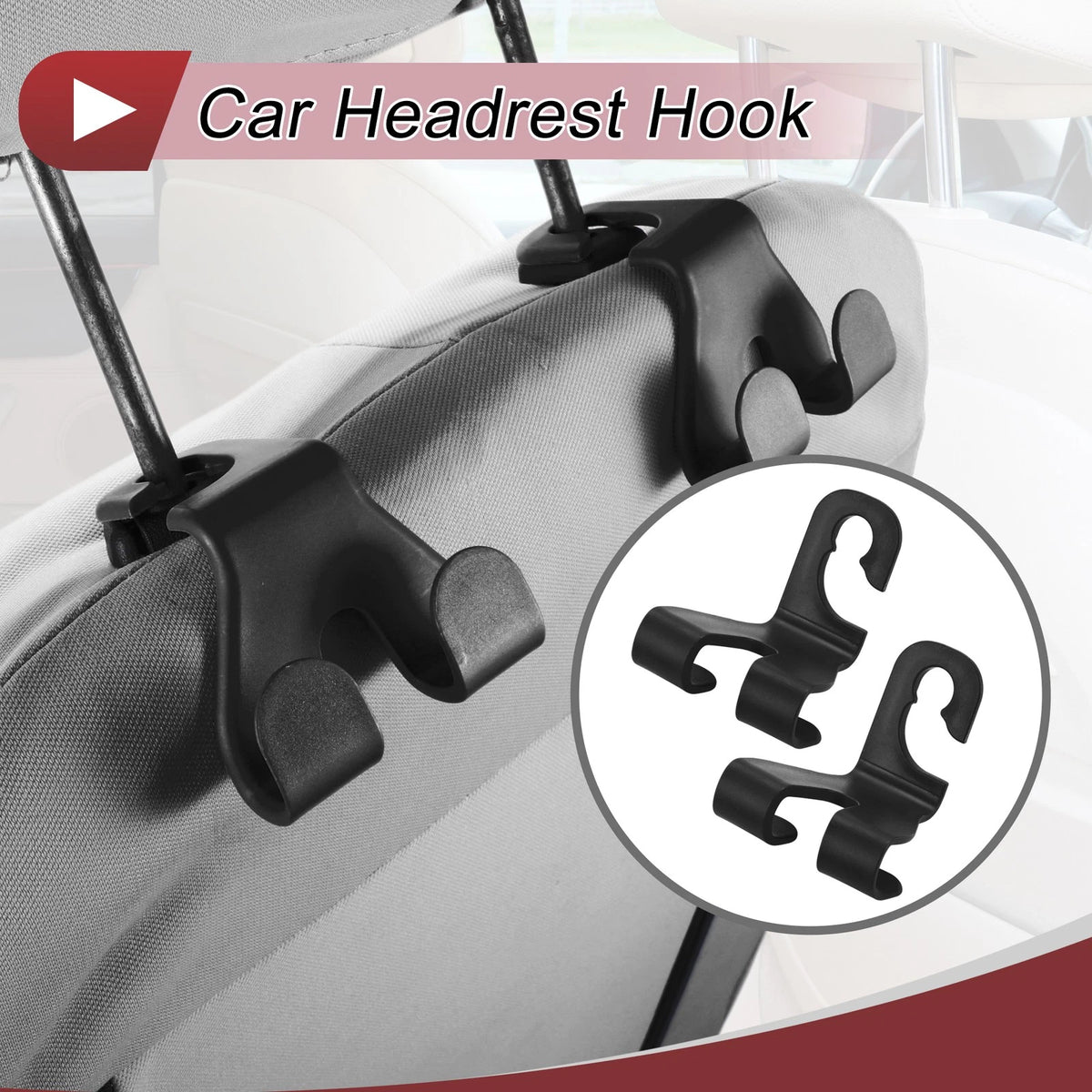 2 Pcs Universal Car Seat Headrest Hook for Purses and Bags (Black)