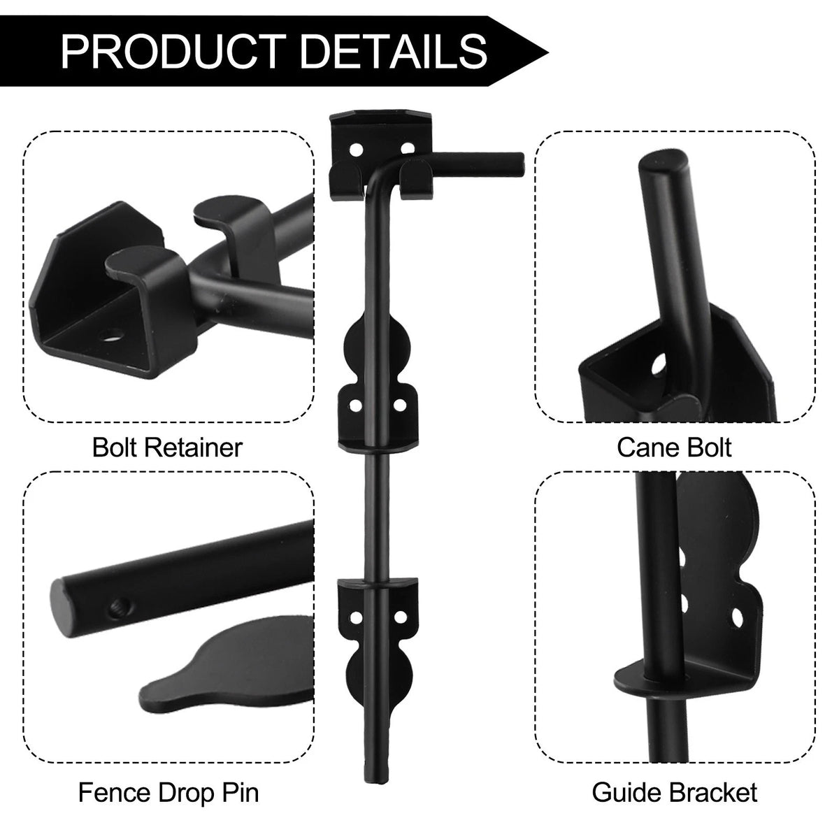 Cane Bolt Drop Rod for Single or Double Doors and Gates